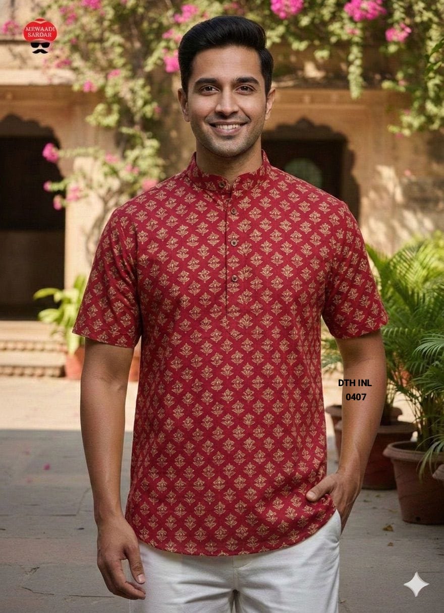 Men’s Lavender Purple Ethnic Printed Short Kurta Shirt